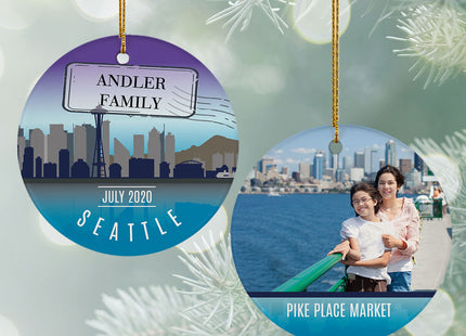 custom personalized seattle travel photo christmas ornament – Christmas ornament, holiday tree decoration or gift