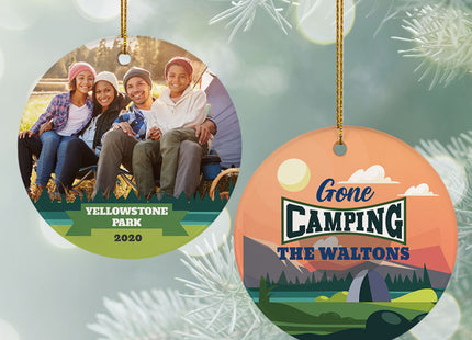 engraved personalized gone camping photo christmas ornament – Christmas ornament, holiday tree decoration or gift
