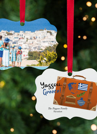 Personalized "Greece Suitcase Photo" Ornament Personalized Ornament by ORNAMENT SHOP EXCLUSIVE