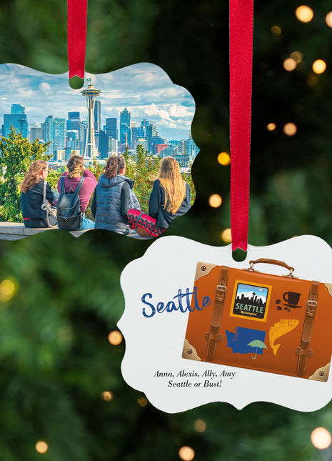 Personalized "Seattle Suitcase Photo" Ornament Personalized Ornament by ORNAMENT SHOP EXCLUSIVE