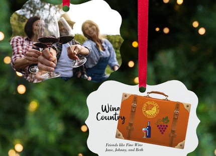 custom personalized wine country suitcase photo christmas ornament – Christmas ornament, holiday tree decoration or gift
