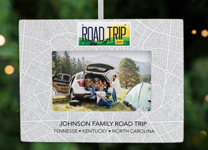 keepsake personalized road trip picture frame photo ornament – Christmas ornament, holiday tree decoration or gift