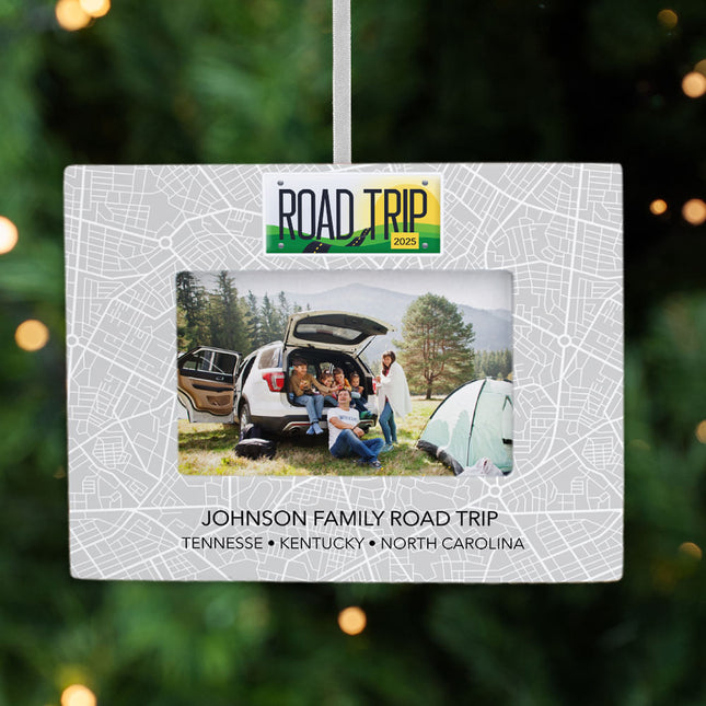 keepsake personalized road trip picture frame photo ornament – Christmas ornament, holiday tree decoration or gift