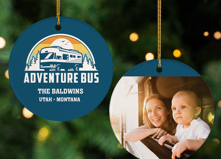 decorative personalized adventure bus photo travel christmas ornament – Christmas ornament, holiday tree decoration or gift