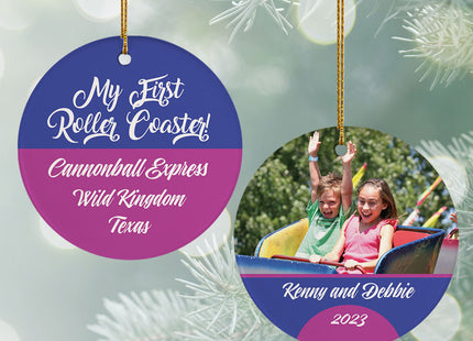 engraved personalized my first roller coaster photo christmas ornament – Christmas ornament, holiday tree decoration or gift