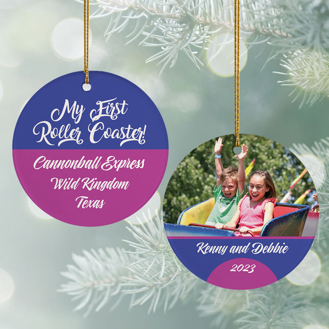 engraved personalized my first roller coaster photo christmas ornament – Christmas ornament, holiday tree decoration or gift