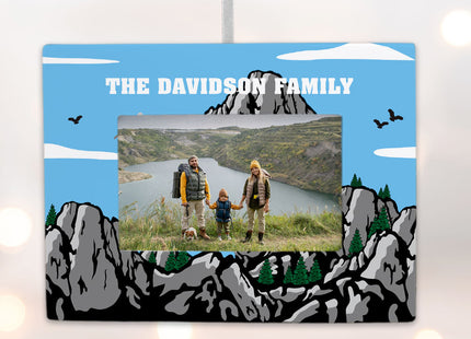 decorative personalized mountains picture frame photo ornament – Christmas ornament, holiday tree decoration or gift