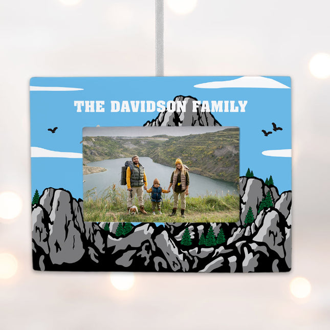 decorative personalized mountains picture frame photo ornament – Christmas ornament, holiday tree decoration or gift