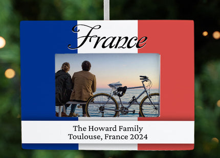 engraved personalized france picture frame photo ornament – Christmas ornament, holiday tree decoration or gift