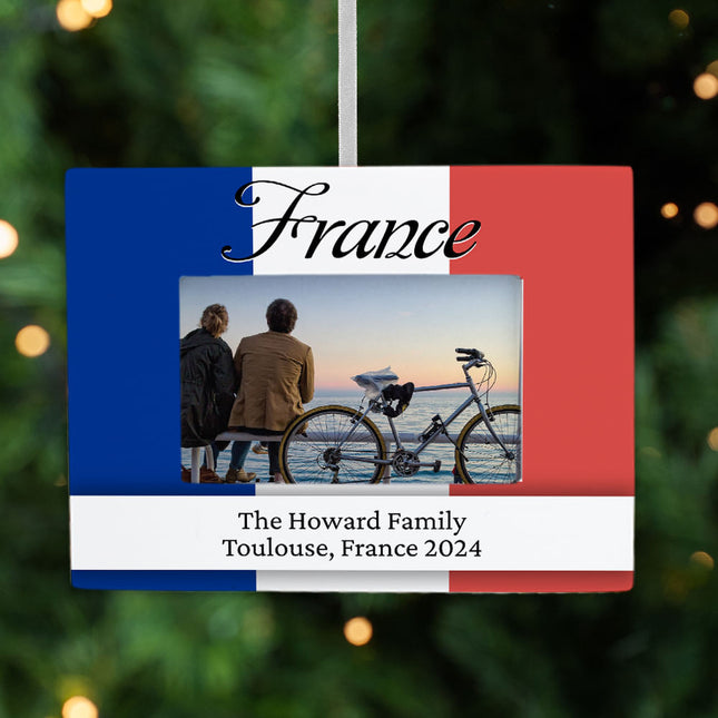 engraved personalized france picture frame photo ornament – Christmas ornament, holiday tree decoration or gift