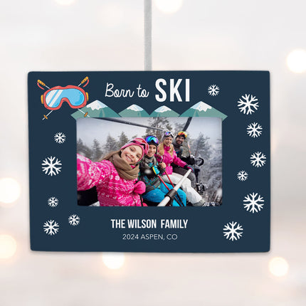 engraved personalized skiing picture frame photo ornament – Christmas ornament, holiday tree decoration or gift