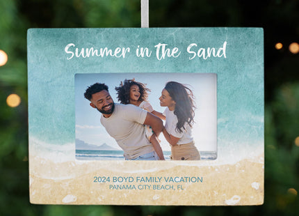 holiday personalized beach picture frame photo ornament – Christmas ornament, holiday tree decoration or gift