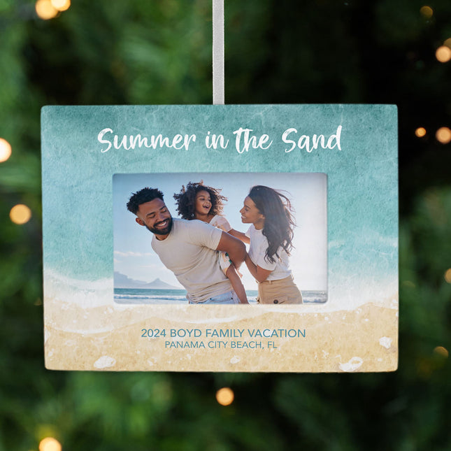 holiday personalized beach picture frame photo ornament – Christmas ornament, holiday tree decoration or gift
