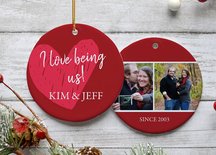 decorative personalized i love being us christmas ornament – Christmas ornament, holiday tree decoration or gift