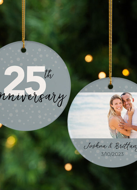 25th Anniversary Personalized Ceramic Round Photo Ornament - ORNAMENT EXCLUSIVE Personalized Ornament