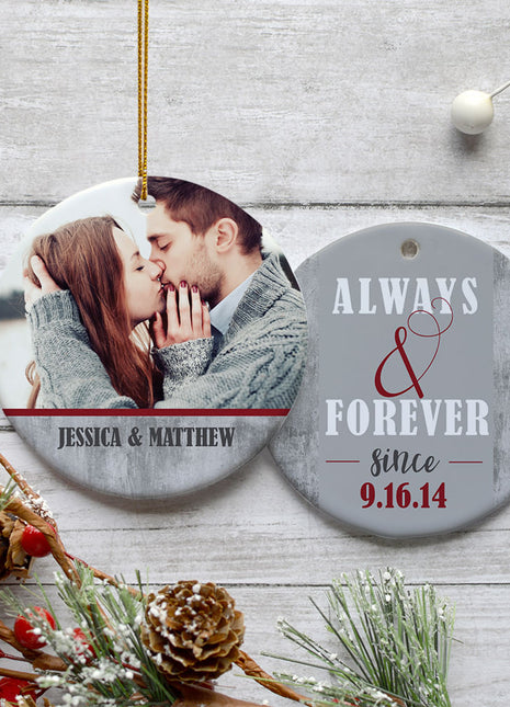 "Always & Forever" Personalized Ceramic Round Ornament - ORNAMENT EXCLUSIVE Personalized Ornament