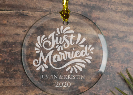 decorative personalized just married christmas ornament – Christmas ornament, holiday tree decoration or gift