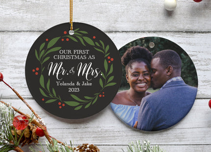 engraved personalized our first christmas as mr & mrs photo christmas ornament – Christmas ornament, holiday tree decoration 