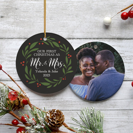 engraved personalized our first christmas as mr & mrs photo christmas ornament – Christmas ornament, holiday tree decoration 