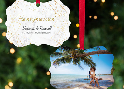 holiday personalized honeymoon christmas ornament – Christmas ornament, holiday tree decoration or gift