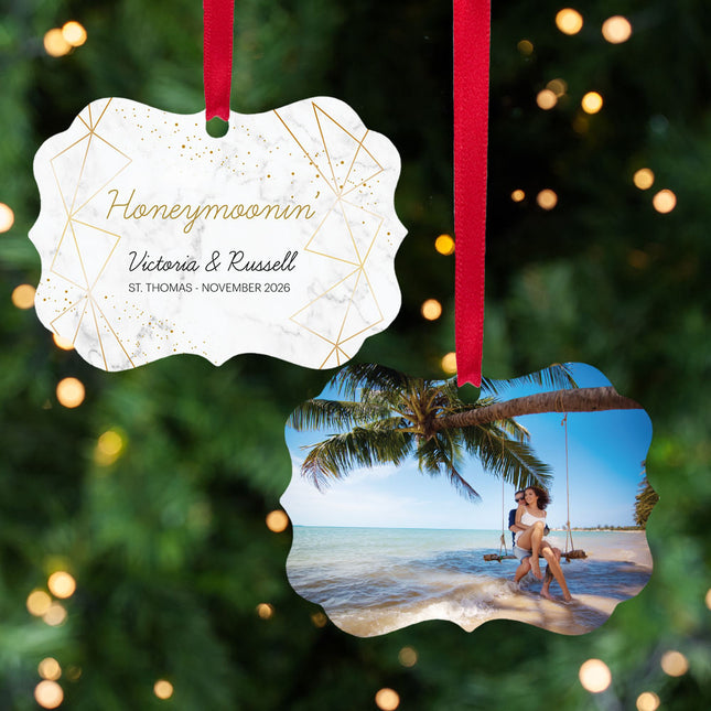 holiday personalized honeymoon christmas ornament – Christmas ornament, holiday tree decoration or gift