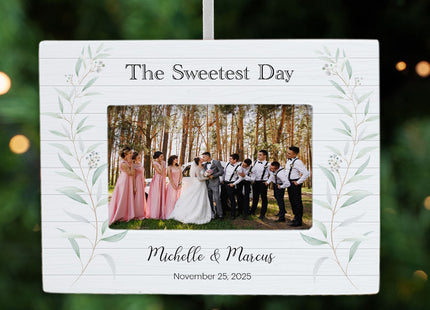 engraved personalized elegant wedding picture frame christmas ornament – Christmas ornament, holiday tree decoration or gift