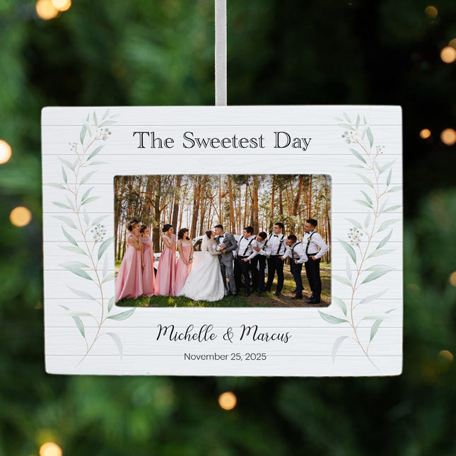 engraved personalized elegant wedding picture frame christmas ornament – Christmas ornament, holiday tree decoration or gift