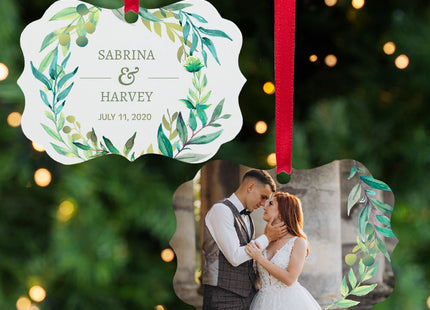 custom personalized wedding botanical christmas ornament – Christmas ornament, holiday tree decoration or gift