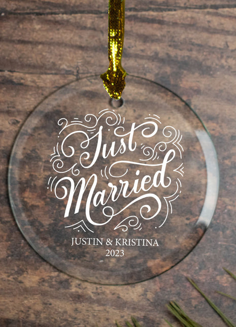 Personalized Just Married Christmas Ornament by ORNAMENT SHOP EXCLUSIVE Personalized Glass Ornament