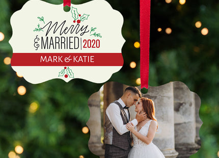 holiday personalized merry & married christmas ornament – Christmas ornament, holiday tree decoration or gift