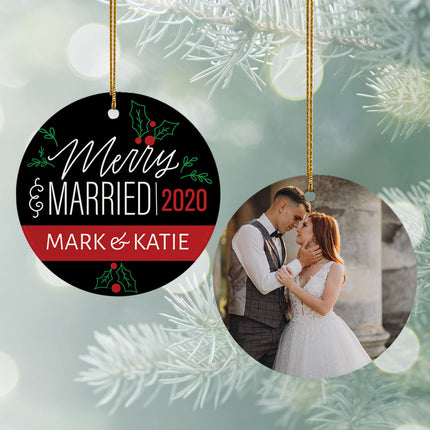decorative personalized merry & married wedding photo christmas ornament – Christmas ornament, holiday tree decoration or gif