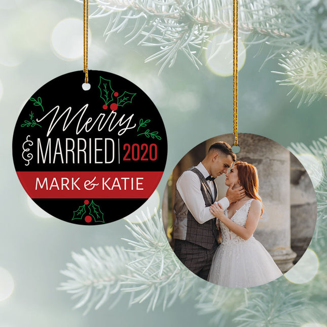 decorative personalized merry & married wedding photo christmas ornament – Christmas ornament, holiday tree decoration or gif