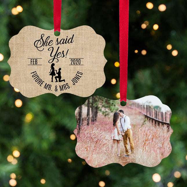 decorative personalized wedding burlap christmas ornament – Christmas ornament, holiday tree decoration or gift