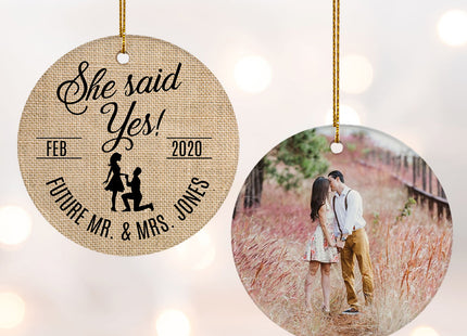 personalized personalized 'she said yes' wedding photo christmas ornament – Christmas ornament, holiday tree decoration or gi