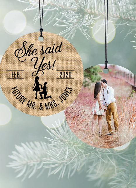 "Wedding Burlap" Personalized Wood Ornament - ORNAMENT SHOP EXCLUSIVE