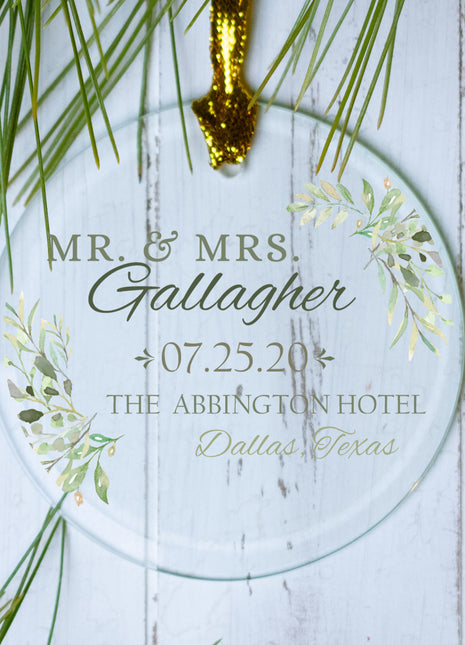 Personalized Wedding Botanical Christmas Ornament by ORNAMENT SHOP EXCLUSIVE Personalized Glass Ornament