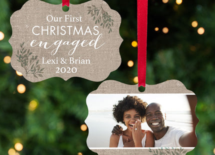holiday personalized first christmas engaged christmas ornament – Christmas ornament, holiday tree decoration or gift