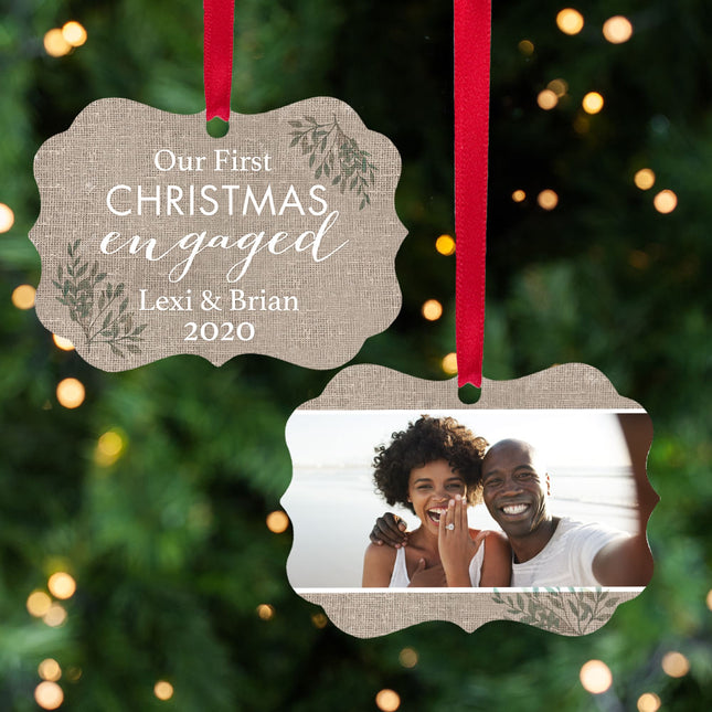 holiday personalized first christmas engaged christmas ornament – Christmas ornament, holiday tree decoration or gift