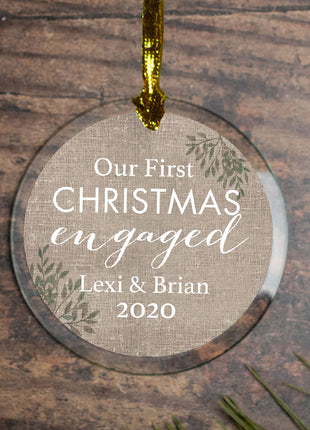 Personalized First Christmas Engaged Christmas Ornament by ORNAMENT SHOP EXCLUSIVE Personalized Glass Ornament