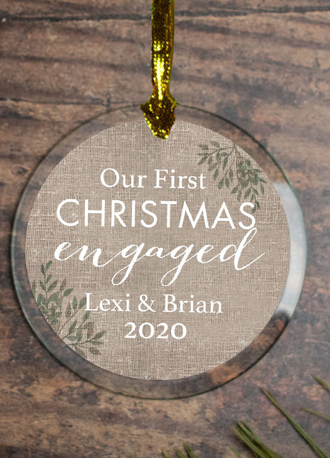 Personalized First Christmas Engaged Christmas Ornament by ORNAMENT SHOP EXCLUSIVE Personalized Glass Ornament