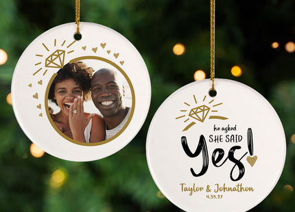 holiday personalized she said yes photo christmas ornament – Christmas ornament, holiday tree decoration or gift