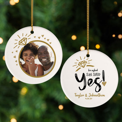 holiday personalized she said yes photo christmas ornament – Christmas ornament, holiday tree decoration or gift