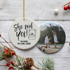 engraved personalized she said yes christmas ornament – Christmas ornament, holiday tree decoration or gift
