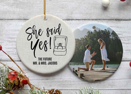 engraved personalized she said yes christmas ornament – Christmas ornament, holiday tree decoration or gift