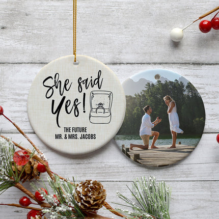 engraved personalized she said yes christmas ornament – Christmas ornament, holiday tree decoration or gift