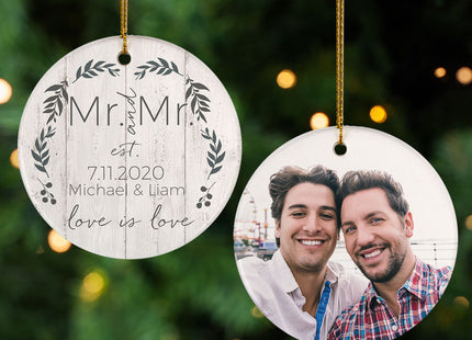 holiday personalized love is love mr & mr photo christmas ornament – Christmas ornament, holiday tree decoration or gift
