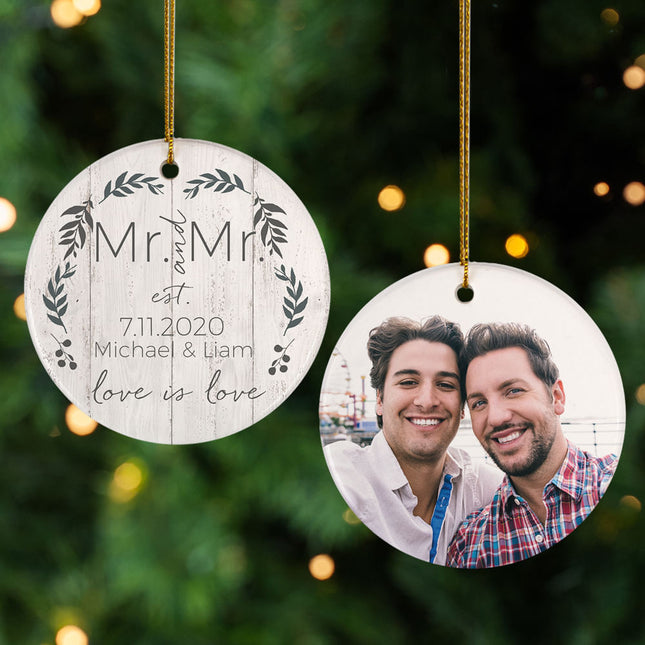 holiday personalized love is love mr & mr photo christmas ornament – Christmas ornament, holiday tree decoration or gift