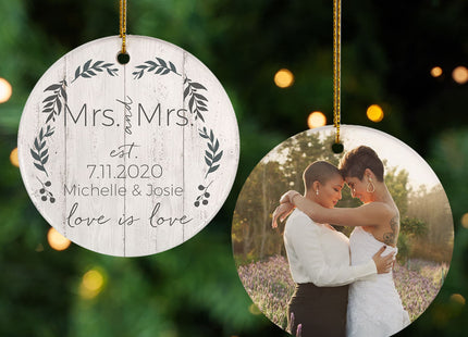 decorative personalized love is love mrs & mrs photo christmas ornament – Christmas ornament, holiday tree decoration or gift