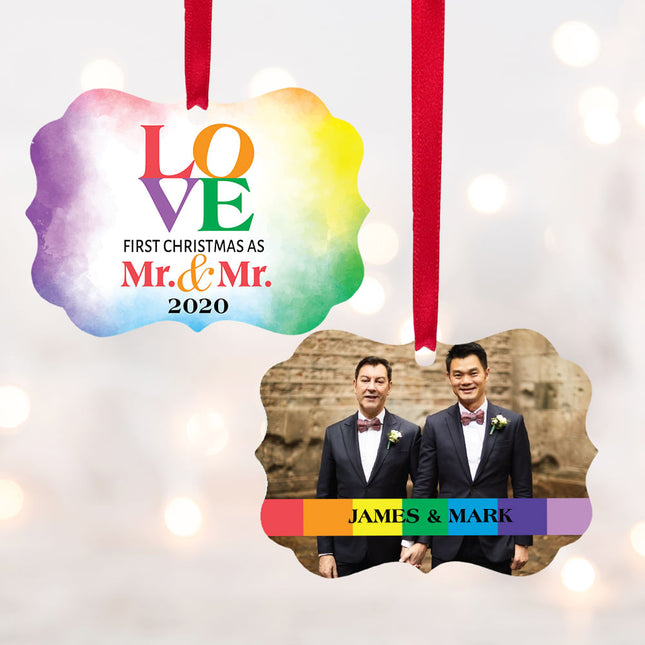personalized personalized mr & mr love watercolor christmas ornament – Christmas ornament, holiday tree decoration or gift