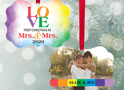 holiday personalized mrs & mrs love watercolor christmas ornament – Christmas ornament, holiday tree decoration or gift